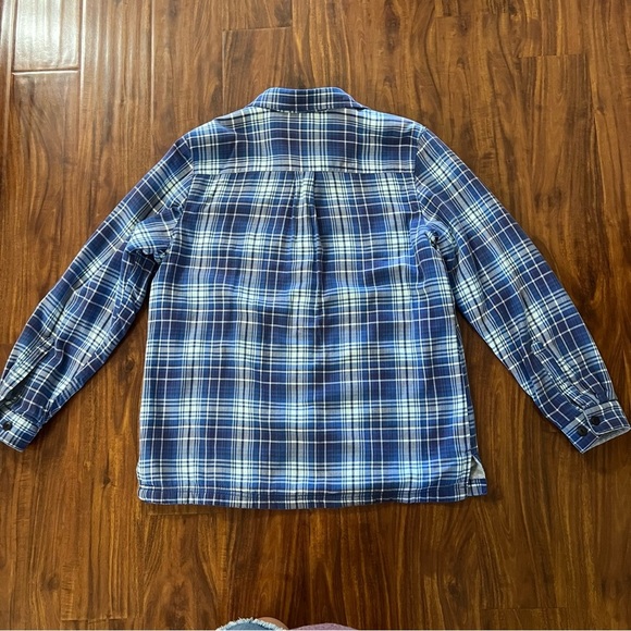 L.L. Bean Fleece Lined Long Sleeve Button Down Blue Plaid Shirt size medium - Picture 9 of 11